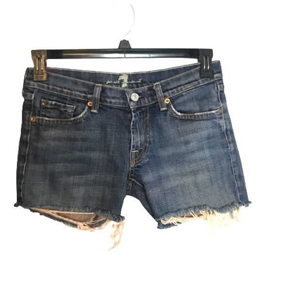 7 For All Mankind Upcycled Cutoff Denim Shorts Medium Wash Embellished Sz 28 - Picture 1 of 12